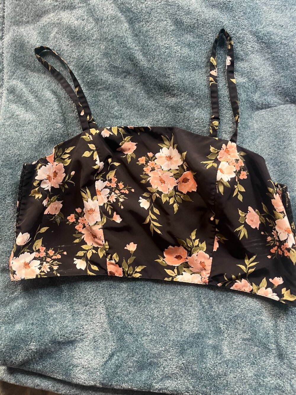 Old Navy The Occasion Taffeta Black Floral Cropped Top | XL